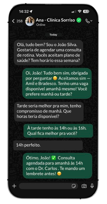 Conversa de agendamento com agente de IA Dentzi no WhatsApp